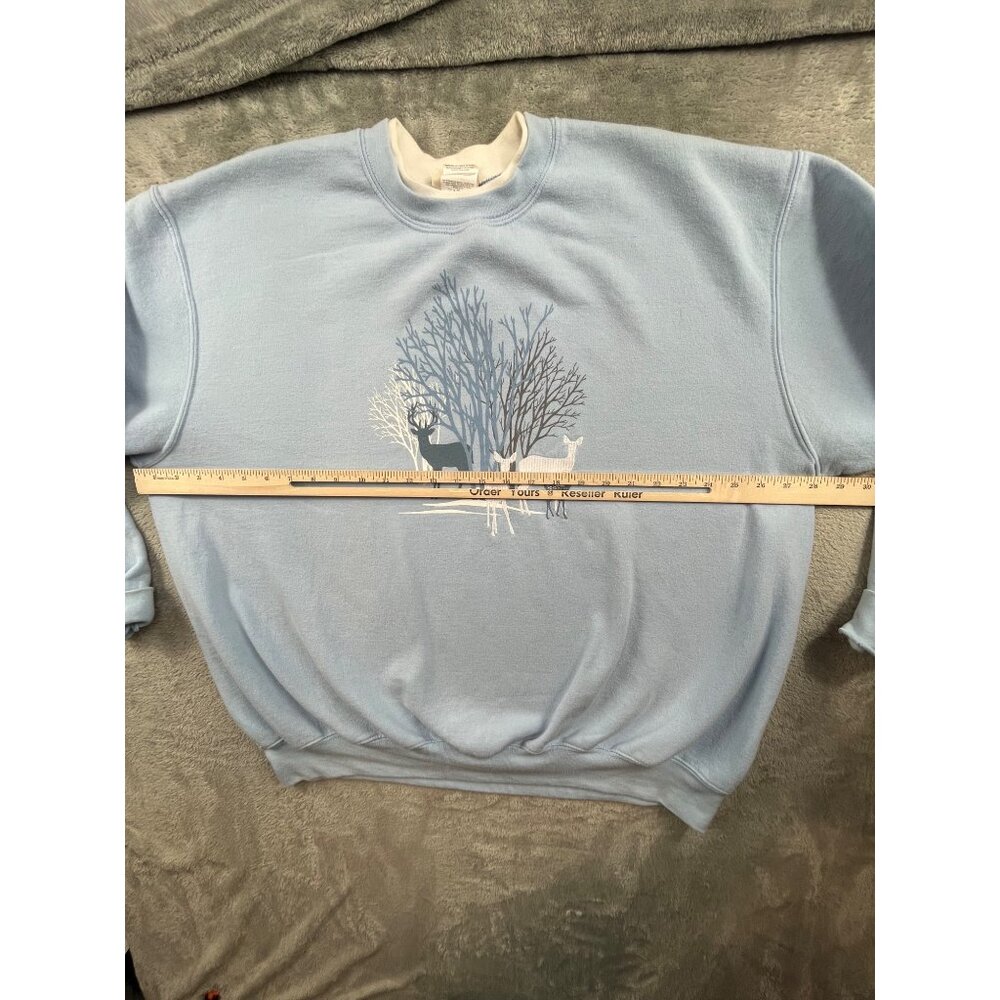 Top Stitch Morning Sun Womens 3XL Blue Sweatshirt Deer Print Winter Design VTG - Picture 5 of 10